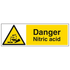 V Safety Danger Nitric Acid - Landscape 300 x 100 mm - 2mm Rigid Plastic Safety Sign