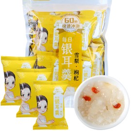 Hee Creek Snow Pear Goji Berries White Fungus Soup 5.6oz/160g (10 pack x 16g) Healthy Nutritious Instant Freeze Dried Tremella Porridge Snow Fungus, No Additives, Ready in Minutes 即食早餐代餐 雪梨枸杞银耳羹