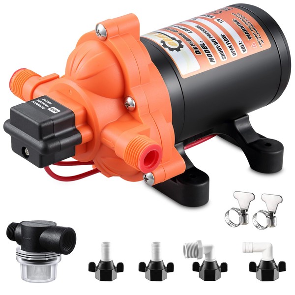 RV Water Pump, 12V Diaphragm Water Pump, 4.5GPM, 50PSI, Self-Priming