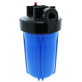10-Inch Neo-Pure Standard Water Filter Housing with Blue Sump and Black Cap, 1-Inch NPT Inlet/Outlet, Without Pressure Relief Button, for Whole House or Point-of-Use Systems