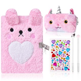Bunny Diary with Lock for Girls, Cute Gifts for 8-12 Years Old Kids, Rabbit Journal Notebook Set with Pen Pouch Cat Paw Pens, Birthday Easter Gifts for Bunny Lovers