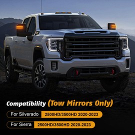 Mynoway Side Tow Mirror Marker Lights for Silverado/Sierra 2500HD 3500HD 2020-2024 - Sequential Amber Strobe Turn Signal Lights & White Daytime Running Parking Lights,Upgraded Smoked Lens