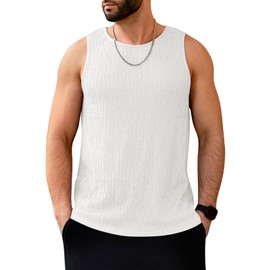 FITMENS Mens Workout Tank Tops Wife Beaten Sleeveless Workout Muscle Shirts Bodybuilding Gym Fitness T-Shirts White