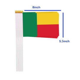 25 Packs Small Benin Flags on Handheld Stick，Miniature Benin Flag for Outside,4x6 Inch Mini Hand Held Banner with Golden Topper,Patriotic Decorations