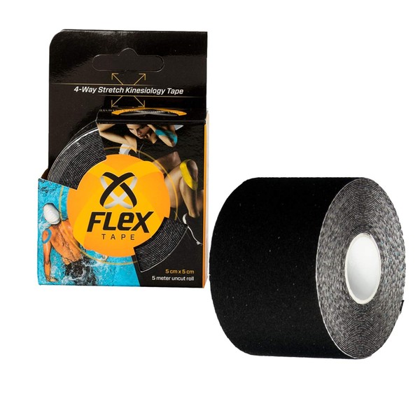 XFlex K Tape Waterproof Uncut Roll – Physio Tape 4 Way Stretch – Kinesiology Tape Pro 2 inch x 16 ft (Black)