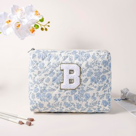 JOVAKIT Makeup Bag Cosmetic Bag for Women, Cute Christmas Gifts Floral Coquette Make Up Bag, Floral Flowers Coquette Travel Toiletry Bag, Zipper Make Up Pouch Organizer Bag Trendy Stuff (Blue B)