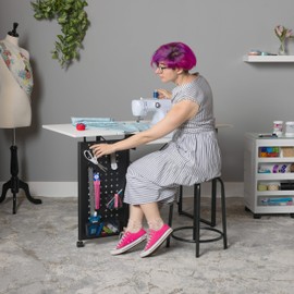 Pivot Sewing Table with Swingout Storage Panel