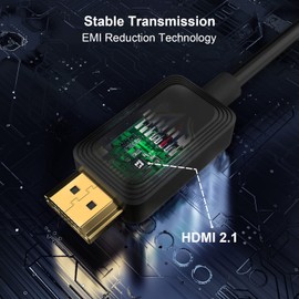 Cable HDMI, cable HDMI 2.1 de ultra alta velocidad de 48 Gbps, cable de fibra óptica flexible y delgado compatible con 8 K a 60 Hz, 4 K a 120 Hz/144 Hz, eARC, Dolby Atmos compatible con monitor HD TV PC y más (24ft)
