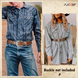 SUOSDEY Western Leather Belt Strap, Cowboy Cowgirl Belt for Men Women without Buckle Country Belt brown