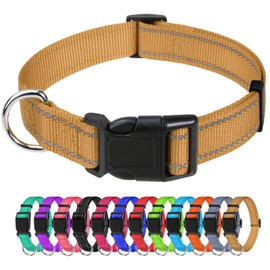 TagMe Reflective Nylon Dog Collars, Adjustable Classic Pet Collar with Quick Release Buckle for Large Dogs, Khaki, 2.5 cm Width