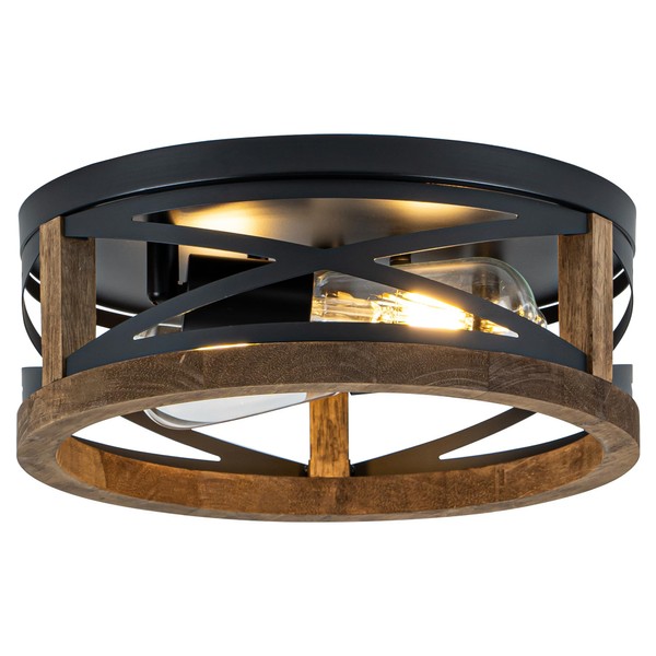 Lzglyptics Farmhouse Ceiling Light, 2-Light Round Flush Mount Ceiling Light
