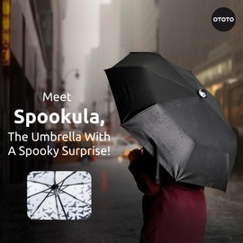 OTOTO NEW! Spookula Vampire Folding, Collapsible, Umbrella, Unique, Goth Accessories, Cool Gifts, Gothic, Black and White, Cute, Rain Umbrella, Spooky, Halloween