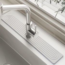 garvonti Stone Faucet Mat for Kitchen Sink, 23.6" Fast Water Absorbing Stone Tray for Sink, Super Absorbent Faucet Mats, Diatomite Stone Sink Tray for Kitchen Bathroom Counter White