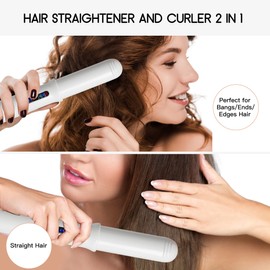 ECOJIA Cordless Mini Hair Straightener,Small Travel Flat Iron for Short Hair,Portable Hair Curler Iron with Ceramic Floating Plates 2600mAh USB Rechargeable Battery Operated 3 Temps Up to 392°F