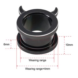 Huacan Flesh Tunnel 6 mm 8 mm 10 mm 12 mm 14 mm 16 mm Set Flesh Black Tunnels with Devil Ears Stainless Steel 316L Classic Women Double Flared Women Plugs Expander Women Men 1 Pair, Stainless Steel