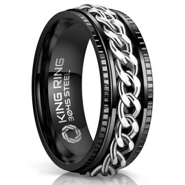 King Ring 8mm Super Spinner Ring – Premium Stainless Steel Fidget Ring for Men & Women K06 – Black Silver 11