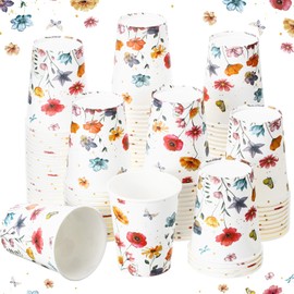 Maxcheck 100 Pcs Floral Party Supplies Flower Paper Cup Bulk Disposable 9 oz Flowers Coffee Cup Drinking Cup for Tea Party Hot Cold Drinks Wedding Birthday Bridal Baby Shower(Wildflower)
