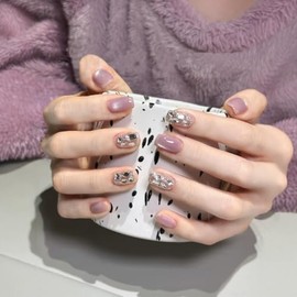 ネイルチップ 24枚セット くり返し使える ショート 大人かわいいミニマルデザイン オフィス/デート用 簡単リムーバブル 猫の目石ネイル ピンク