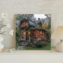 BYGFHLYW Diamond Art Painting Kits for Adults, Cabin in The Woods 5D Diamond Painting Dots Art Kits for Adults Beginner, DIY Full Round Gem Crystal Art Paint by Diamond, Home Wall Decor 14x 14 in