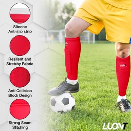 LUONT - Soccer Shin Guards for Men, Women & kids | Protective Football Soccer Pads with Superior Impact Absorption, Breathable, & Lightweight | Football Shin Guards Sleeves (XS, Red)