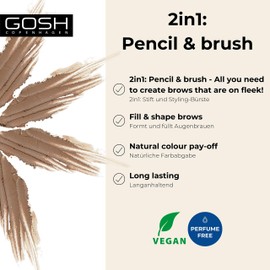 GOSH Eyebrow pencil for thicker brows, precise application for perfectly shaped eyebrows, integrated brush for blending, long-lasting, natural look, 100% vegan, 003 grey brown