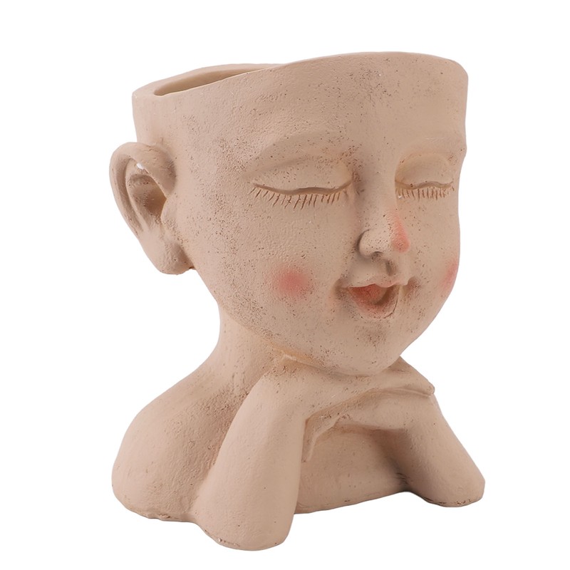 Men Face Flower Pot Hand Painting Resin Men Head Flowerpot