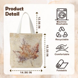 KEUSPI Fall Maple Leaf Tote Bag for Women, Rustic Vintage Farmhouse Fall Canvas Tote Bag, Thanksgiving Gifts for Women, Retro Autumn Reusable Shopping Grocery Bags