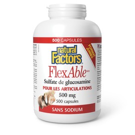 Natural Factors Natural Factors FlexAble? Glucosamine Sulfate 500 mg, VALUE SIZE 500 Capsules, Sodium Free Joint Support