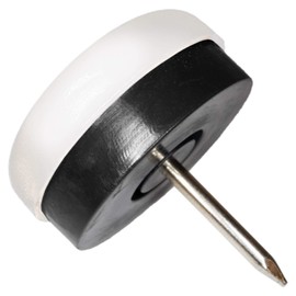 Adsamm® / 32 x Glides in plastic with nail and rubber cushion | Ø 0,98'' (Ø 25 mm) | white | round | Premium quality furniture sliders with bumper and nail by Adsamm®