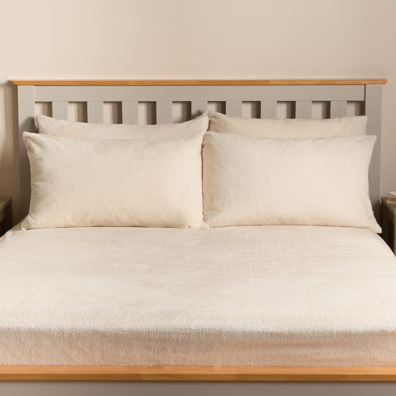 OHS Cream White Fluffy Bed Pillow Cases Teddy Fleece, Thermal