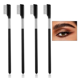 Qianyu 4 Pcs Metal Eyelash Comb Eyebrow Grooming Separator Tool Small Extra Long Eye Lash Brush Stainless Steel Teeth Cosmetic Makeup Tool for Women Girls