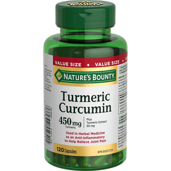 Nature's Bounty Turmeric Curcumin Pills and Herbal Health Supplement, Helps Relieve Joint Pain, Source of Antioxidants, 450mg, 120 Capsules