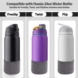 AESKEIA 2PCS Silicone Water Bottle Boot for Owala 24oz 32oz 40oz,Anti-Slip Protective Sleeve Bottom Bumper Protector for FreeSip, Twist, and Flip Stainless Steel Water Bottles (Glitter Black, 24oz)