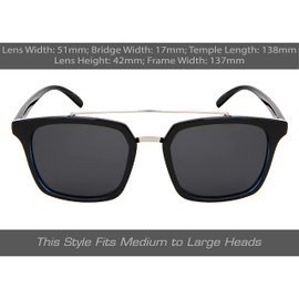 proSPORT Aviator Polarized Sunglass Men Women Square Retro Style Smoke Lens Black Frame with Silver Metal Double Bar Brow