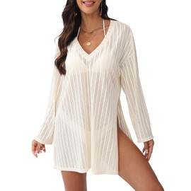 Topjini - Traje de baño para mujer, de ganchillo, para trajes de baño, ropa de playa, día festivo, vestidos de verano 2025, Albaricoque, XL