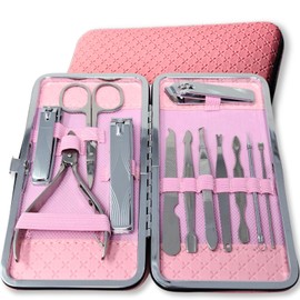COLORBIRD ネイルケアセット 爪切り ネイルケア 爪やすり 甘皮処理 眉毛 ハサミ 毛抜き 耳かき ラグジュアリー (12ローズピンク)