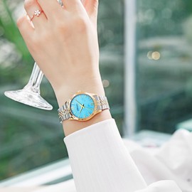 VXFAIZY Ladies Simplicity Watch Water Resistant Casual Watch for Women (Silver-Gold Blue)
