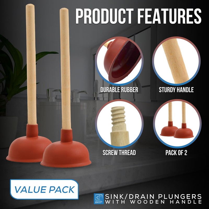 Sink & Drain Plunger Sink Unblocker with Strong Traditional Wooden