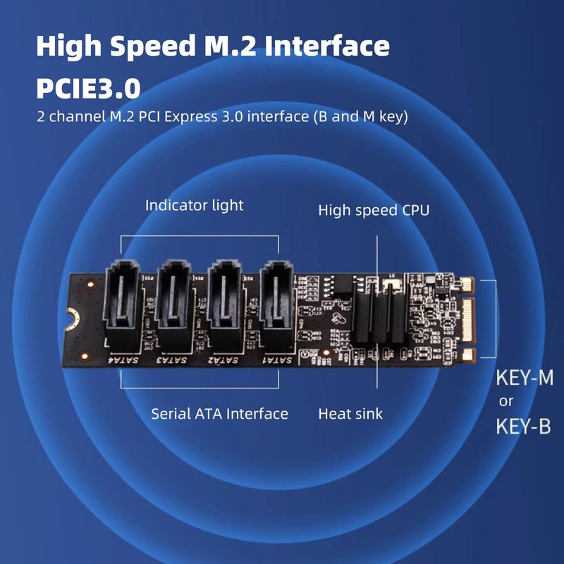 M.2 to SATA3.0 Adapter Card, PCB 16Gbps High Speed ASM1166