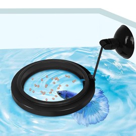 Fish Feeding Ring, Fish Safe Floating Food Feeder Circle Blue, with Suction Cup Easy to Install Aquarium, Square and Round Shape Fish Tank Towels - for Guppy, Betta, Goldfish, Etc (1 Circle)