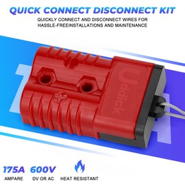 Uddick 4PCS 175A 1/0-4 Gauge Battery Cable Quick Connect/Disconnect Connector Plug Kit with 4 Wire Harness Dust Cover(Red 2AWG)