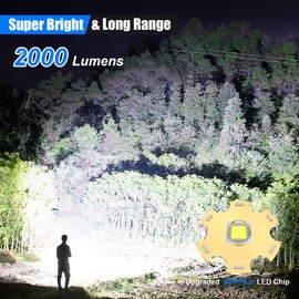 Goreit Flashlight High Lumens Rechargeable, 2000 Lumen Led Flashlights XHP70.2 USB Super Bright Flash Light Battery Powered, Powerful Handheld Flashlights for Emergencies Camping, IP67 Waterproof