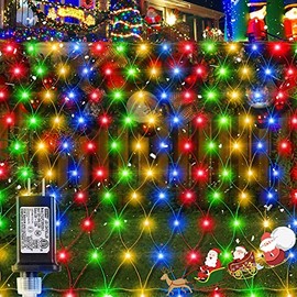 oopswow Garden Net String Lights, Outdoor Backyard Twinkle Decorative Fairy Lights 192LED 9.8X6.6ft 8 Modes Waterproof Bush Blanket Lights for Patio Tree Fence Wall Lawn Window Decor(Multicolor)