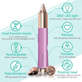 iMusthav 2-in-1 Portable Rechargeable Painless Eyebrow Trimmer & Facial Hair Remover, removes eyebrow, face, lips and body hair for women. 18K gold plated hypoallergenic heads, 360 LED light for Hair Remover