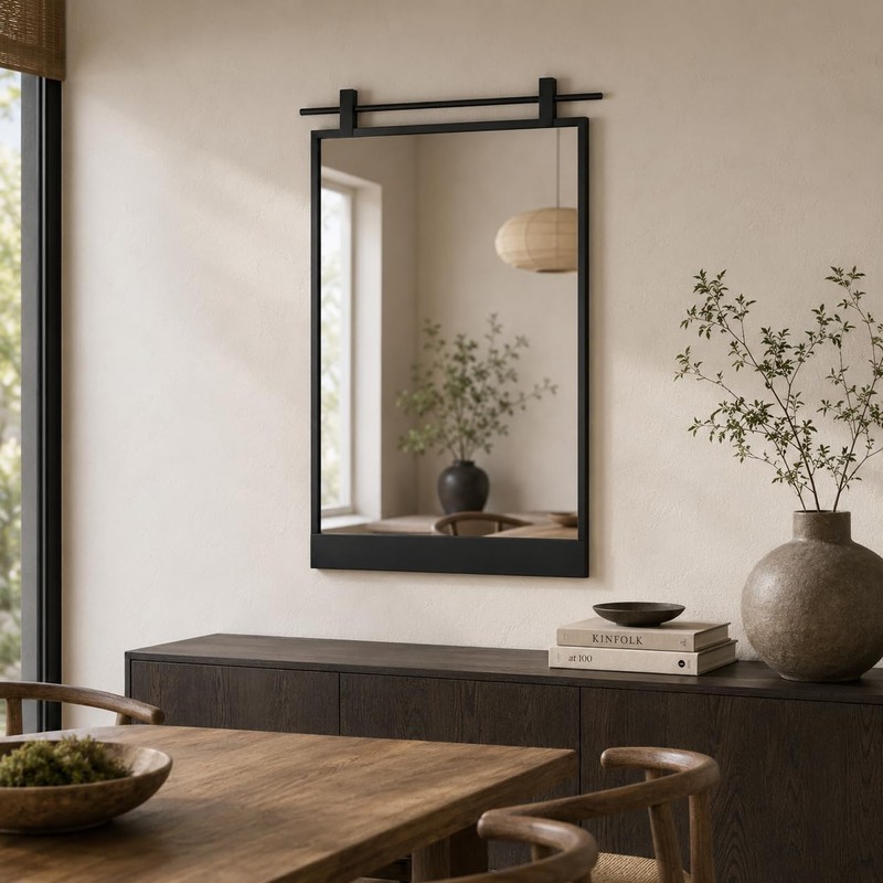 Black Farmhouse Bathroom Mirror - 16" x 24" Wall Mounted