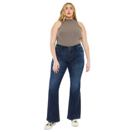 Kan Can Women's Mid Rise Flare Jeans (US, Numeric, 5, Regular, Regular, Dark Blue)