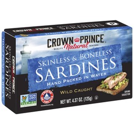 Crown Prince Natural Skinless & Boneless Sardines in Water, 4.37-Ounce Cans (Pack of 12)