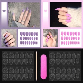CB 48 Pcs/ 2-Colors Set Matte Middle-Long Coffin Square Ballerina Shape Full Cover Press-On Fake Nails Acrylic DIY Nail Kit Artificial Nail Tips (Set-G)