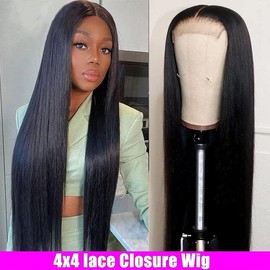 180% Density 13x4 13x6 HD Lace Frontal Human Hair Wigs Straight 4x4 Transparent Lace Closure Wig Pre Plucked Brazilian Remy Hair Smooth 30 28 Inch Bling Hair - Lace Type: 4x4 lace Wig, Size: 28 Inch