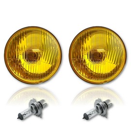 Octane Lighting 5 3/4 Inch Halogen Stock Amber Yellow Glass Headlight Fog Light H4 60W Bulbs Pair